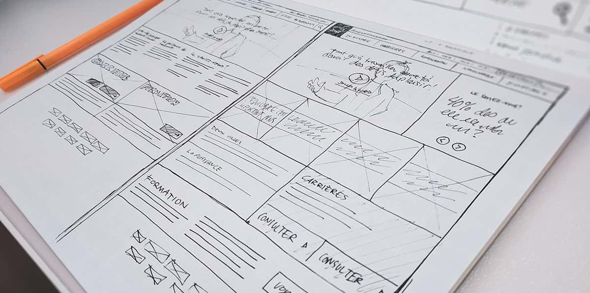 Hand drawing website wireframes